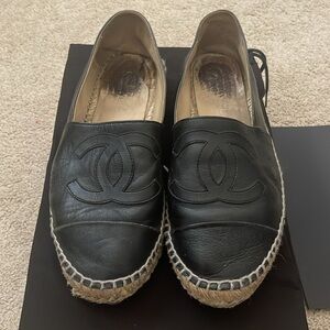Chanel black lambskin espadrilles